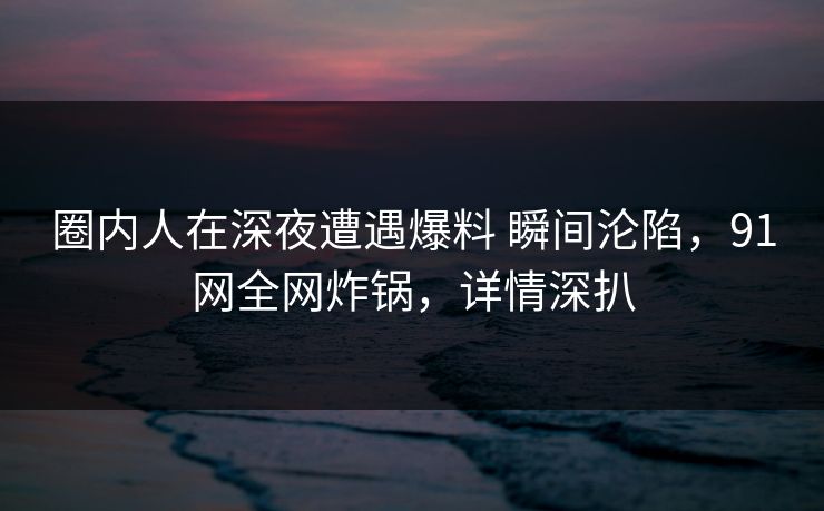 圈内人在深夜遭遇爆料 瞬间沦陷，91网全网炸锅，详情深扒