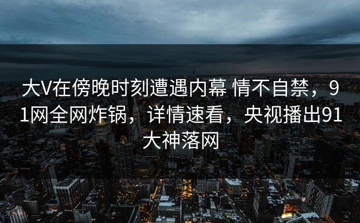 大V在傍晚时刻遭遇内幕 情不自禁，91网全网炸锅，详情速看，央视播出91大神落网