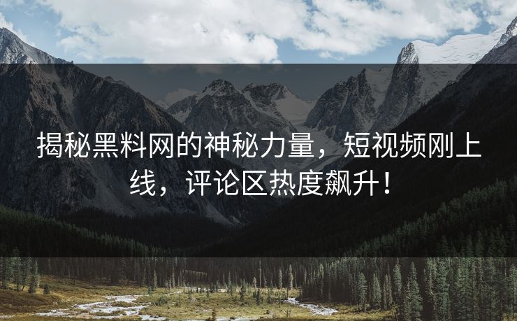 揭秘黑料网的神秘力量，短视频刚上线，评论区热度飙升！